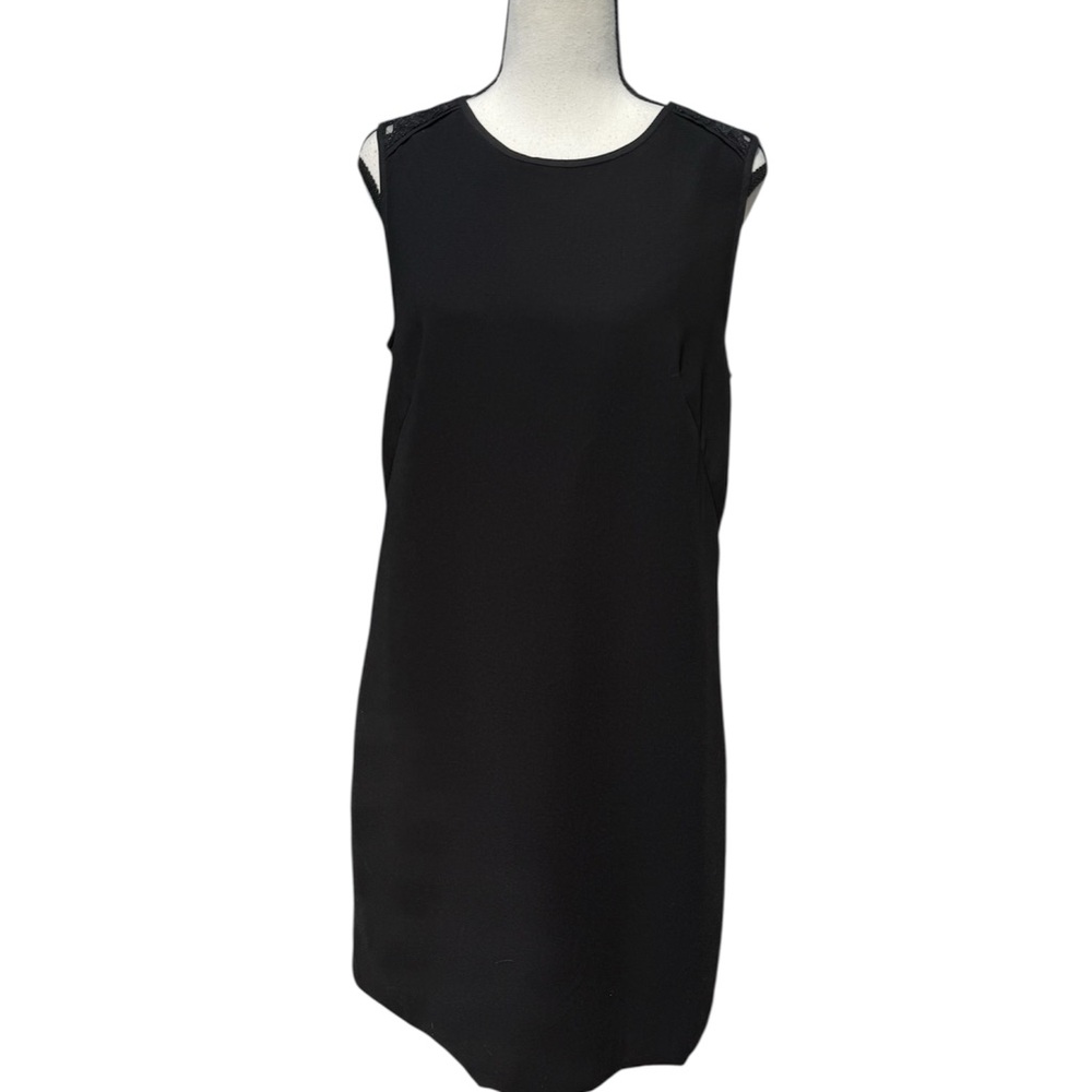LOFT | Black Sheath Mini Dress Crew Neck Sleeveless with mesh back